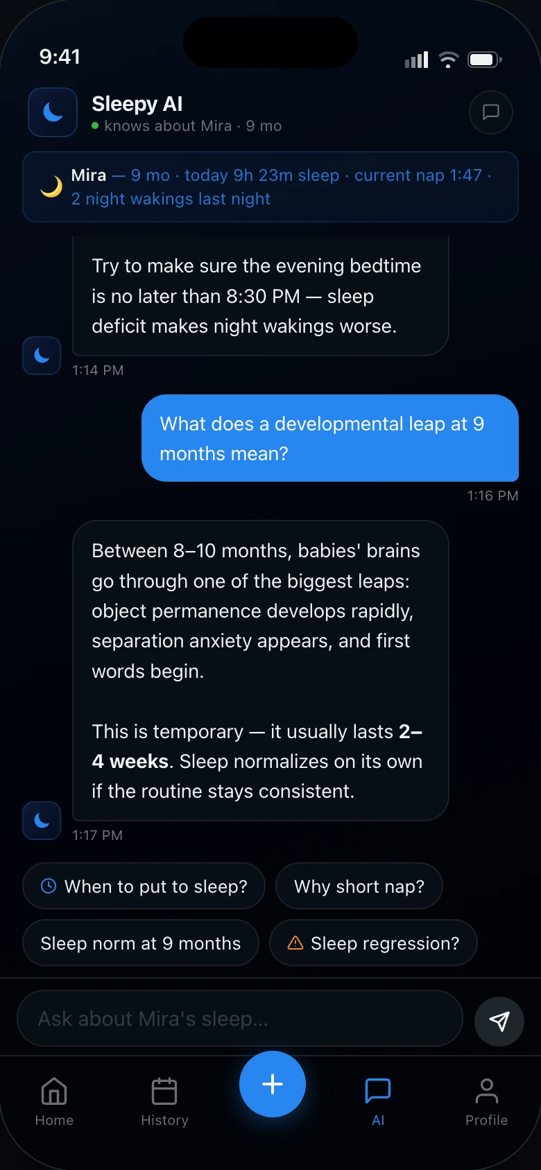 Sleepy — AI coach screen