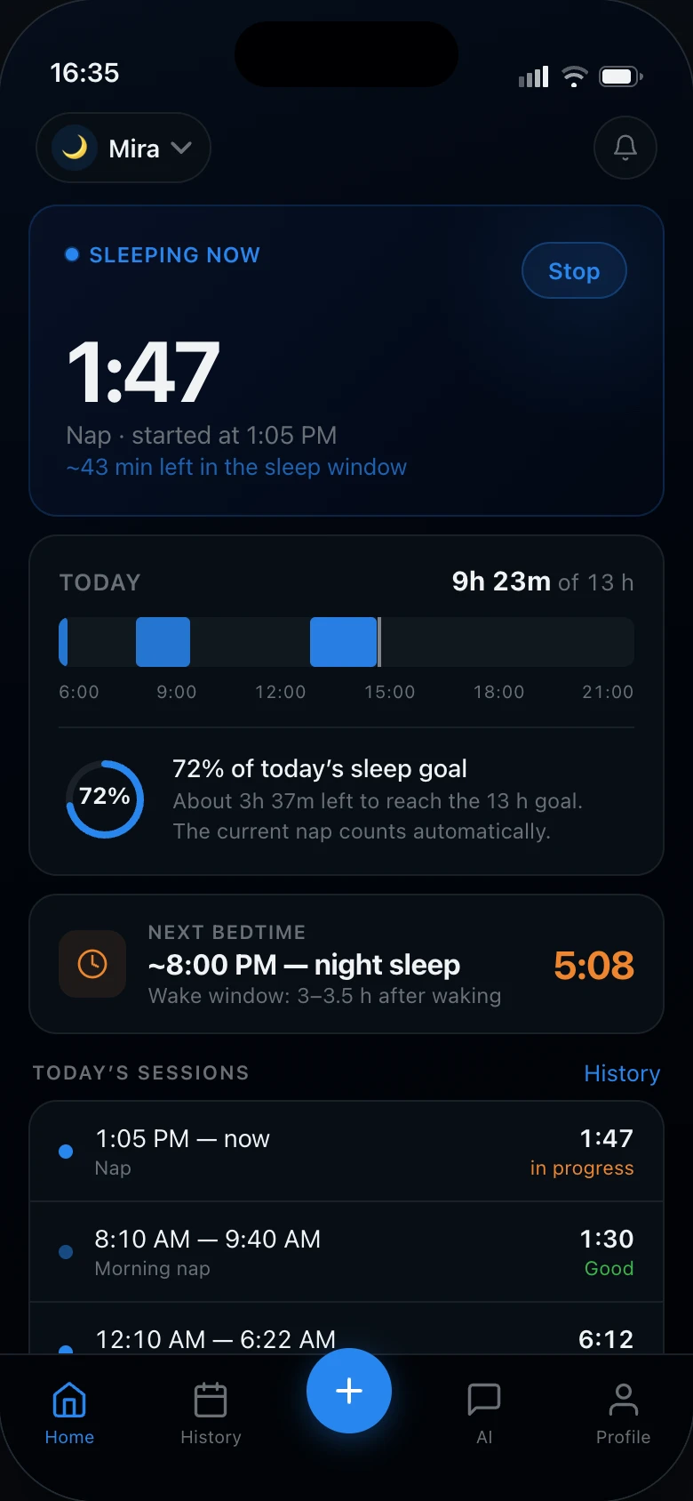 Sleepy — home screen